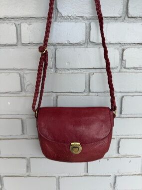 COX Red Leather Crossbody Bag Small Vintage Boho Braided Strap Genuine Leather